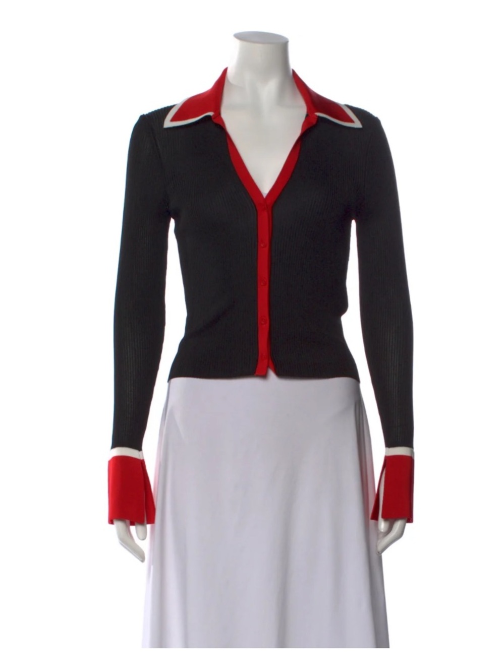 Alice + Olivia Black Button Down with Red Trim and White Accents